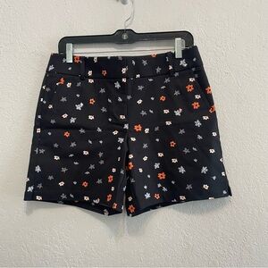 Loft Shorts Womens 2 Black Floral Mid Rise The Riviera Short Chino Modest Casual
